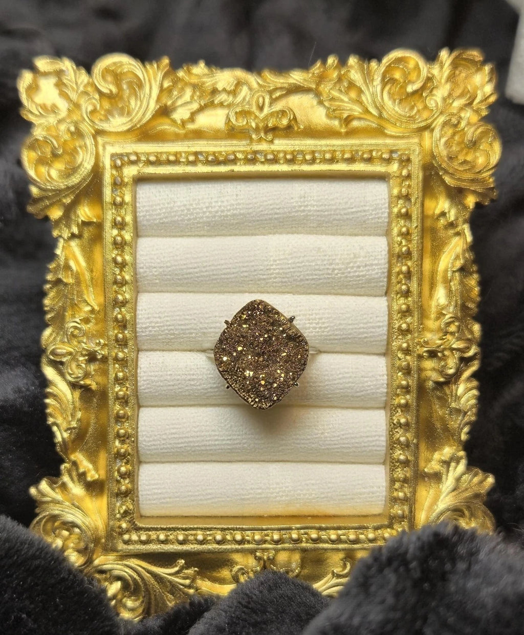 Goldener Aura Quarz Ring S925 Sterlingsilber verstellbar Statement