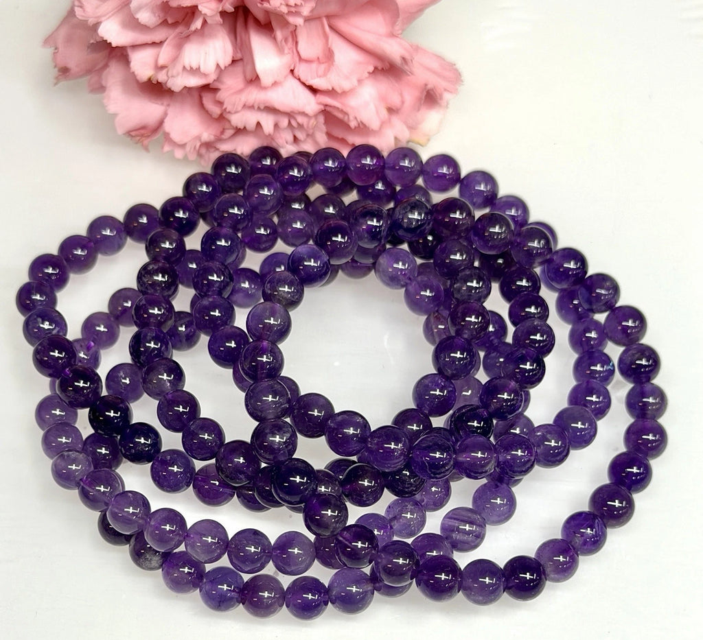 Wholesale Lot 6 Pcs Natural Amethyst 6mm 7.5” Crystal Healing Stretch Bracelet