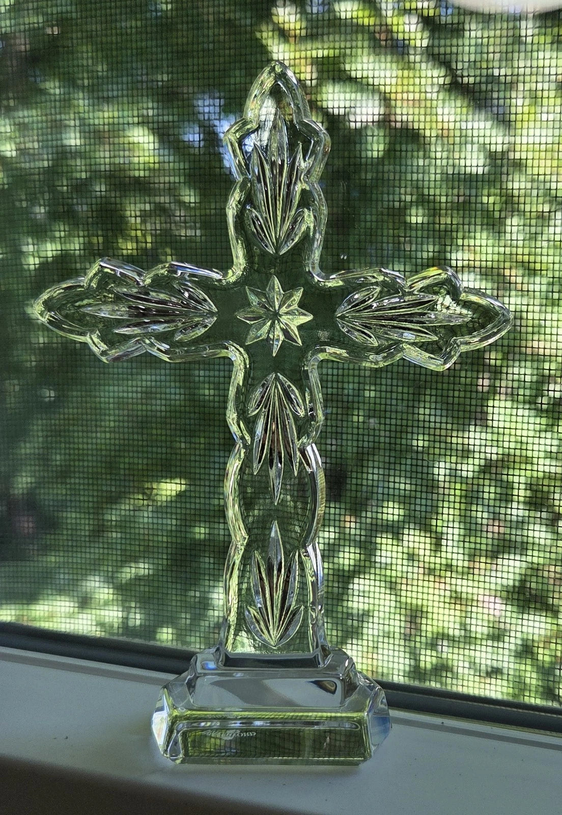 Waterford Clear Cut Crystal Spiritual Cross Figurine Scalloped Edges 5 1/2” H