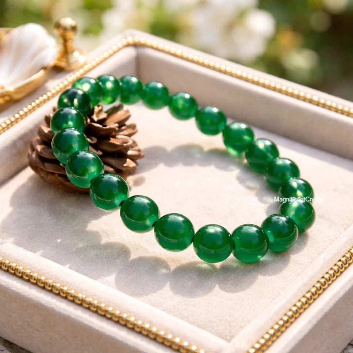 Natural Emerald Crystal Bracelet 8MM Green Gemstone Healing Reiki Jewelry Gift