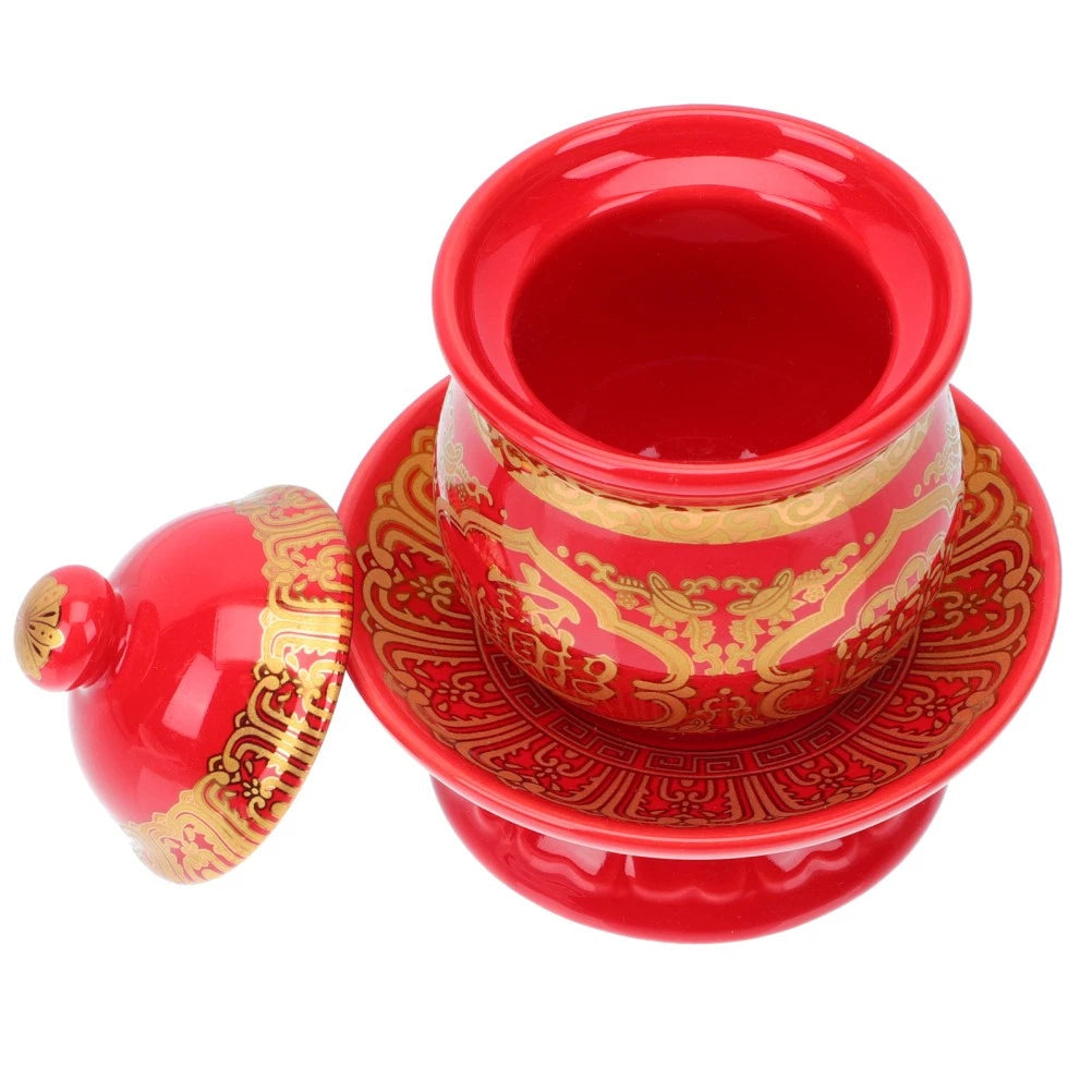 1 Stück Keramik-Wasser<wbr/>becher mit Deckel, Buddha-Anbetun<wbr/>g, Tempel-Versorg<wbr/>ung