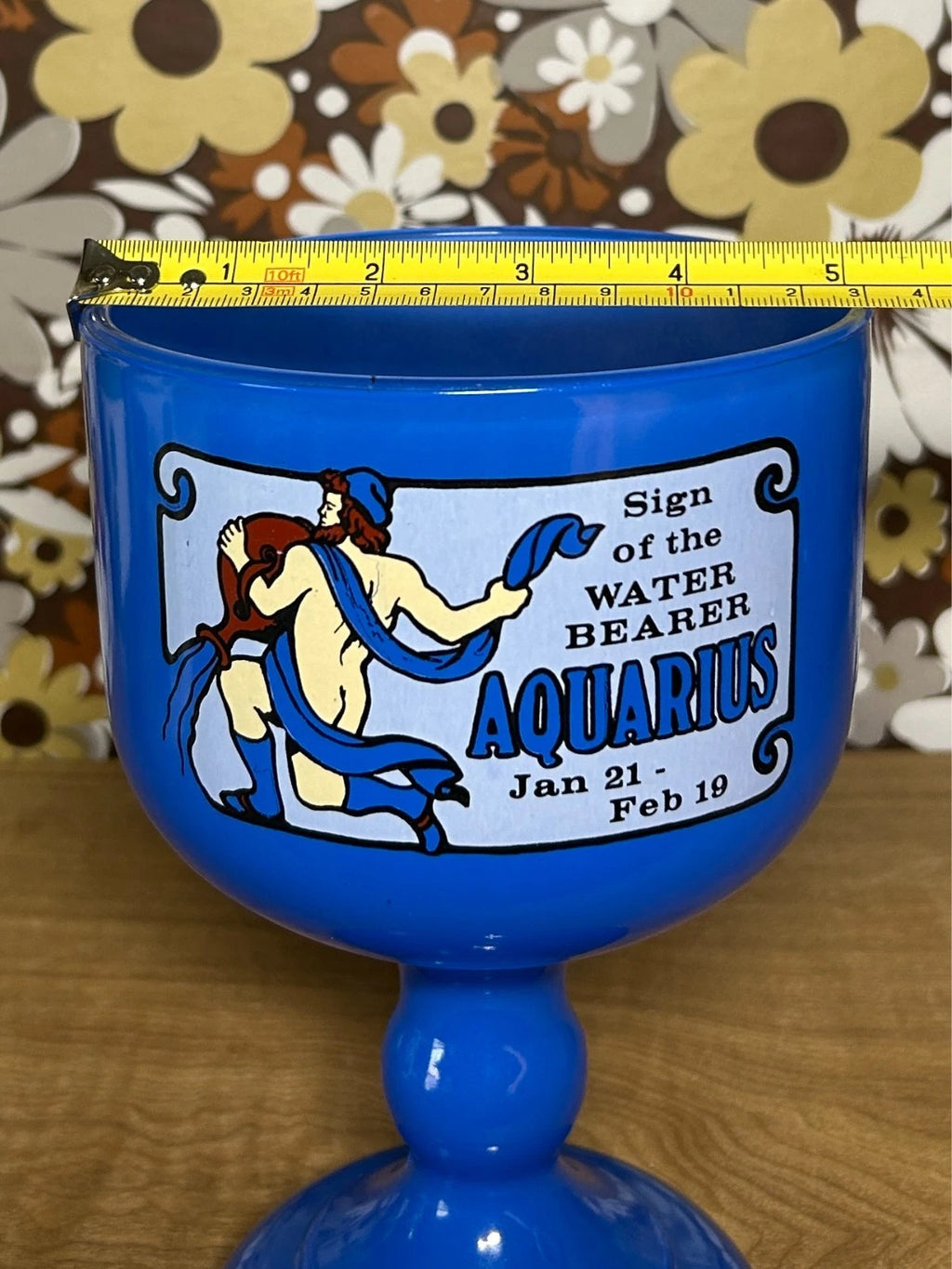 Vintage 70s Tiara Glass Collectible Challis Retro Blue Aquarius Zodiac Astrology
