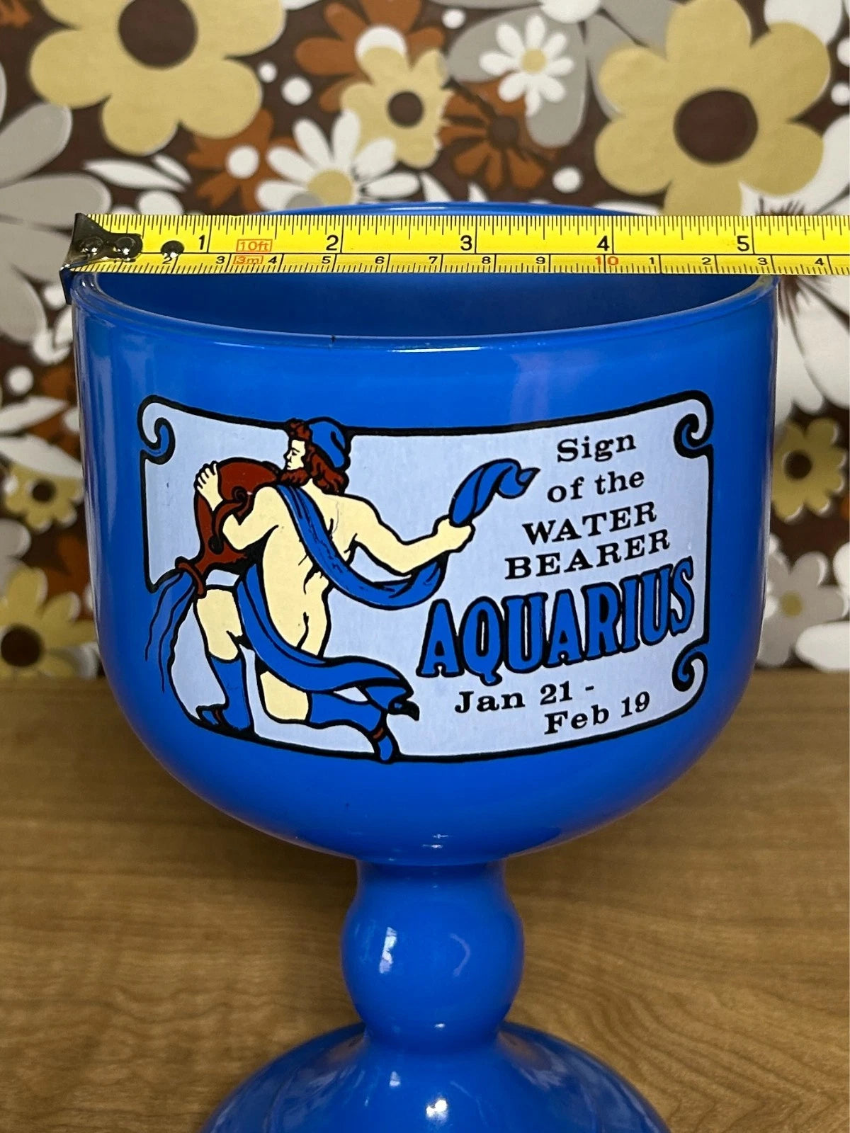 Vintage 70s Tiara Glass Collectible Challis Retro Blue Aquarius Zodiac Astrology