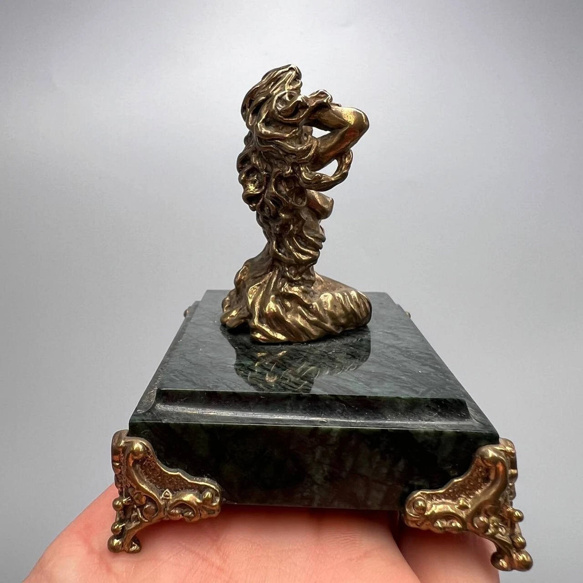 Vintage Bronze Virgo Zodiac Figurine Astrology Sculpture Marble Base Gift Decor