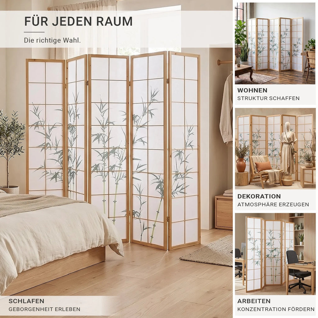 Raumteiler Trennwand Paravent Holz Massiv Sichtschutz Shoji Bambus Homestyle4u
