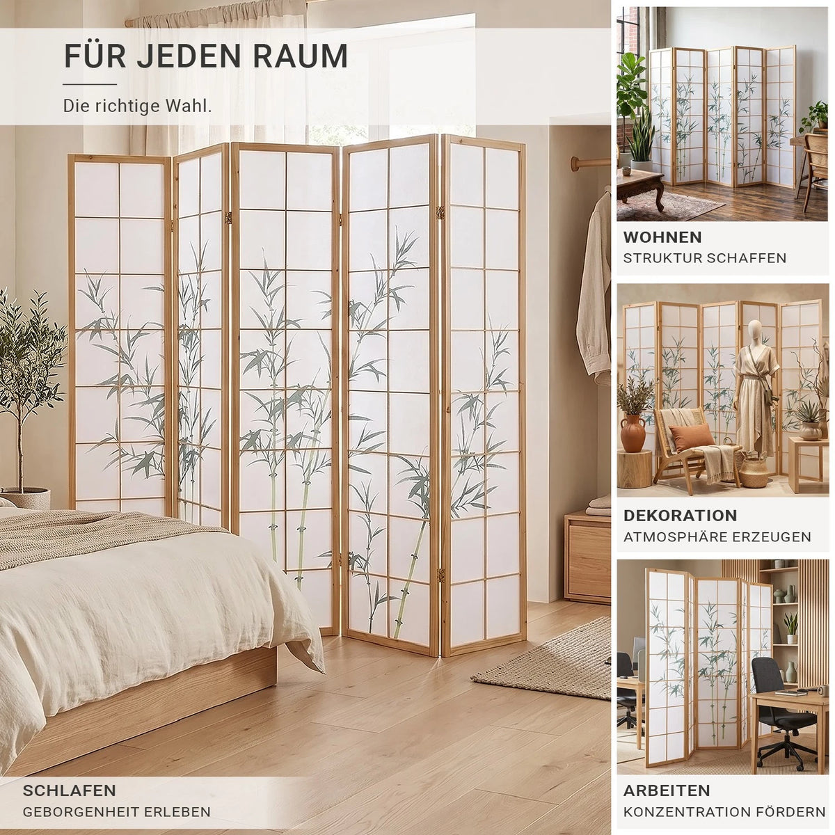 Raumteiler Trennwand Paravent Holz Massiv Sichtschutz Shoji Bambus Homestyle4u