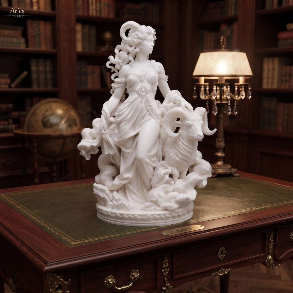 Aries Zodiac Sculpture, 20 cm Resin Statue, Astrology Home Decor