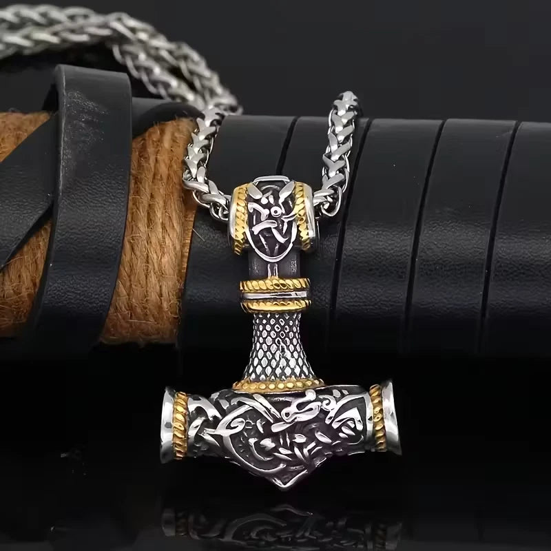 🔥 Wikinger Krieger Anhänger Thor Hammer Kette für Herren ⚔️ Mittelalter Schmuck