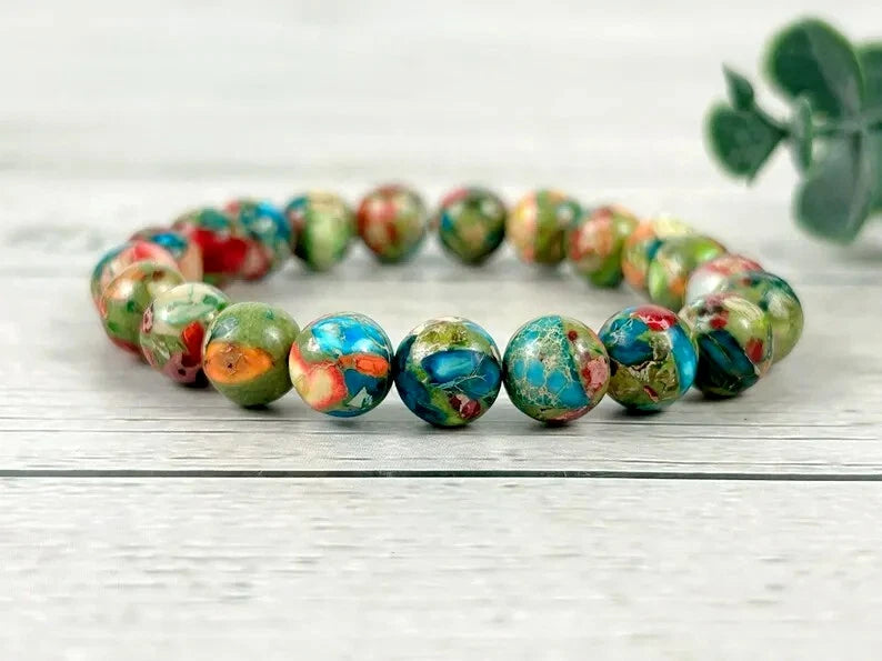 Colorful Sea Sediment Jasper 10mm Natural Gemstone Beads Healing Reiki Bracelet