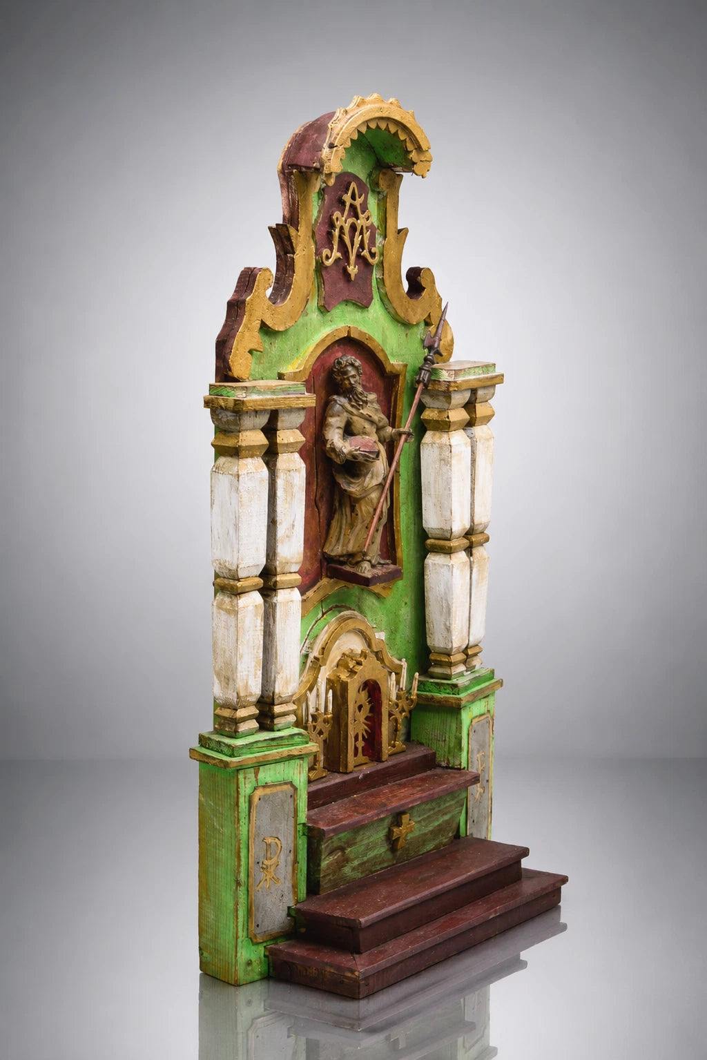 ANTIKER ALTAR Hausaltar Barock geschnitzt Heiligenfigur Monstranz gefasst 70cm