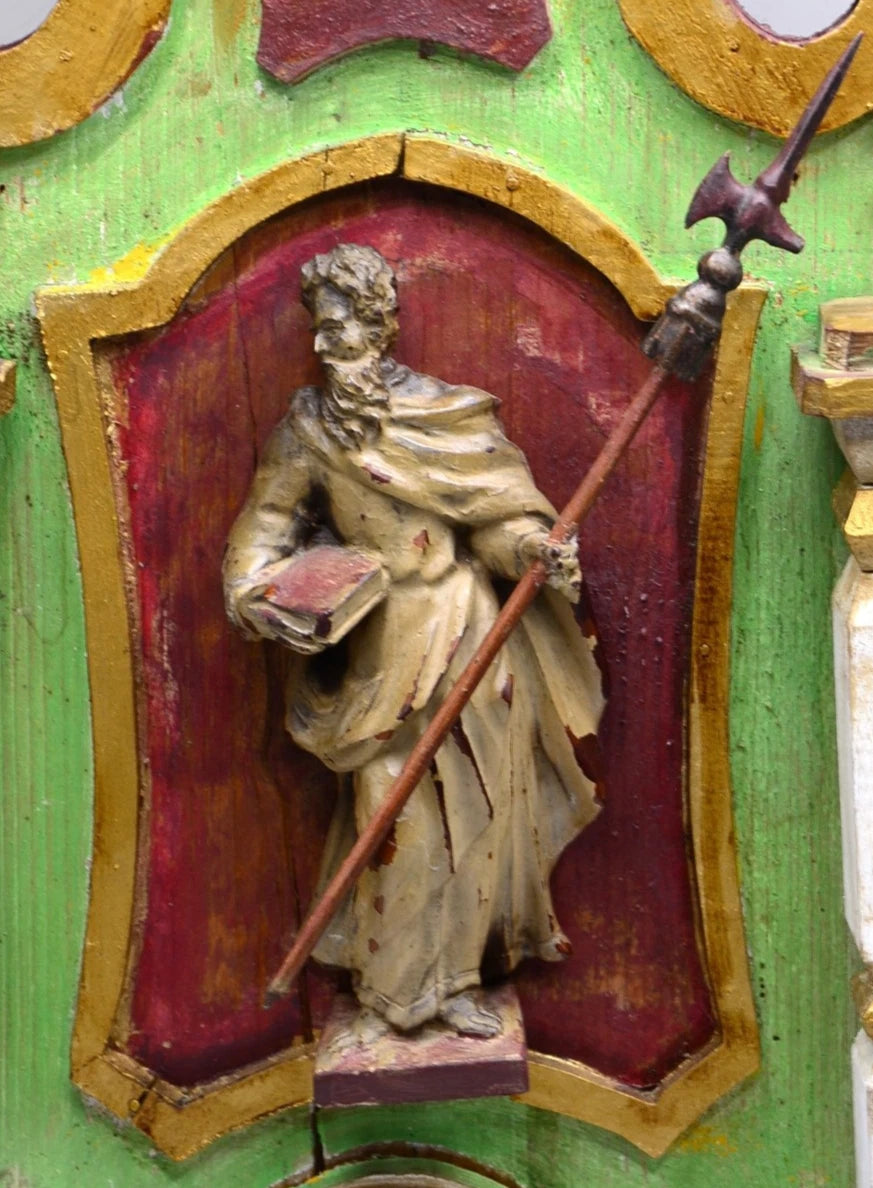 ANTIKER ALTAR Hausaltar Barock geschnitzt Heiligenfigur Monstranz gefasst 70cm