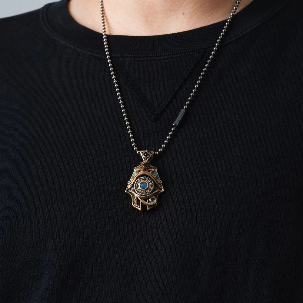 Eye of Horus Spinner Pendant, Egyptian Jewelry Gifts for Men, Protection Amulet