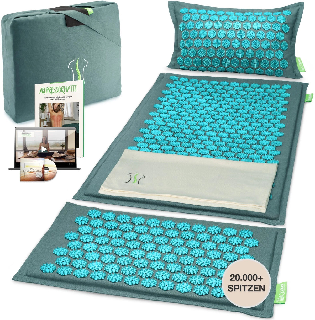 BACKLAxx® Akupressurmatt<wbr/>e XL Set mit Kissen Nadelmatte Massagematte Akupunktur