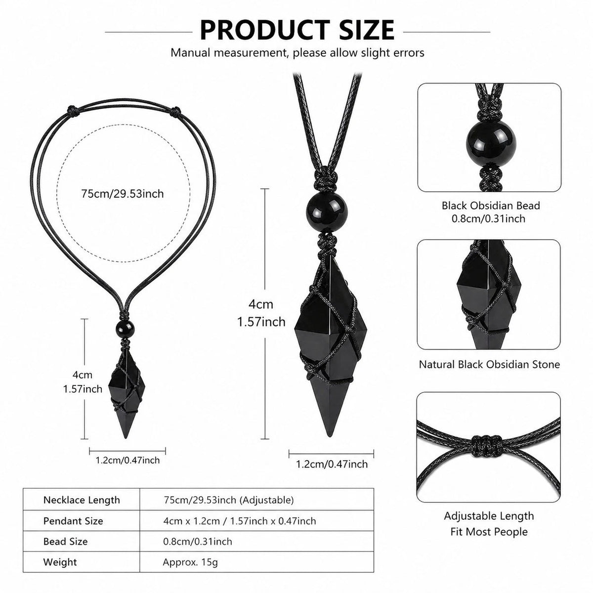 Real Black Obsidian Amulet Healing Strength Protection Pendant Unisex Necklace