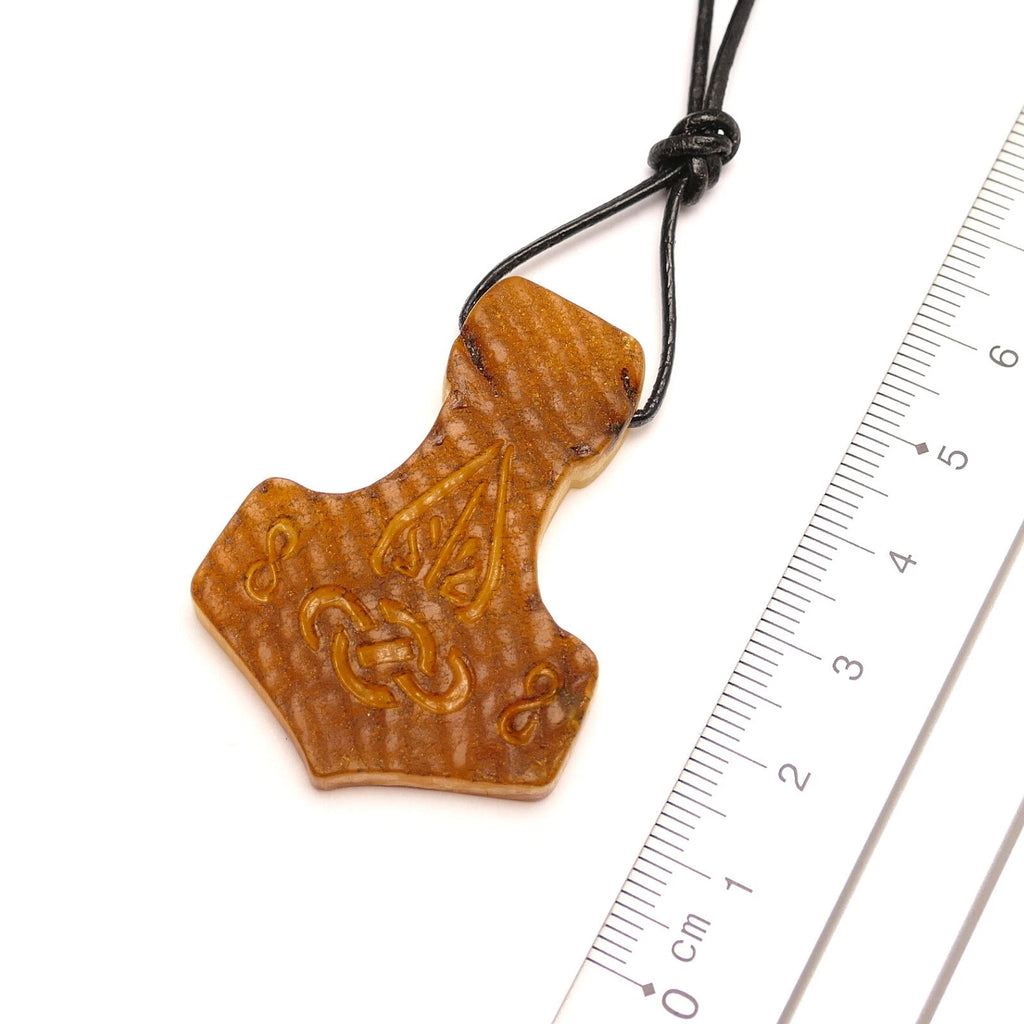 Thor Hammer Thorshammer Natur Bernstein Anhänger Amulett Wikinger Mjölnir Roh