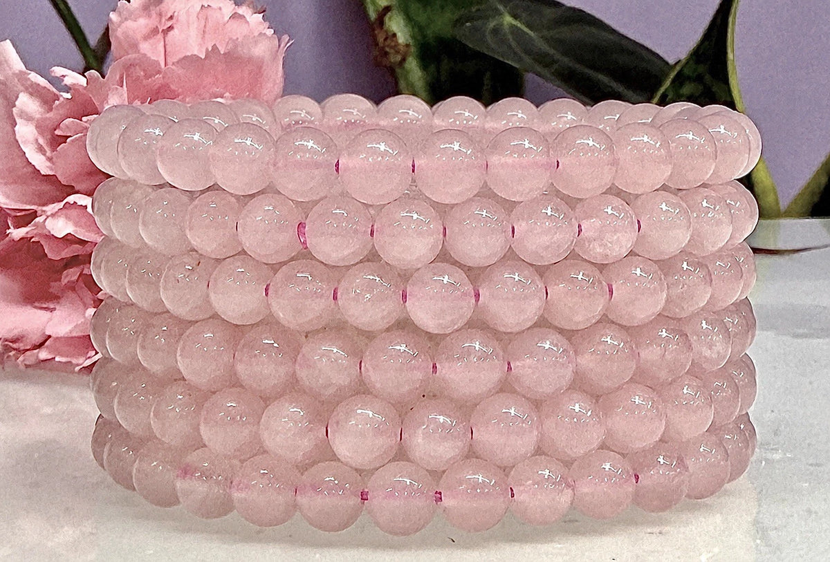 Wholesale 6 Pcs Natural Rose Quartz 6mm 7.5” Crystal Healing Stretch Bracelet