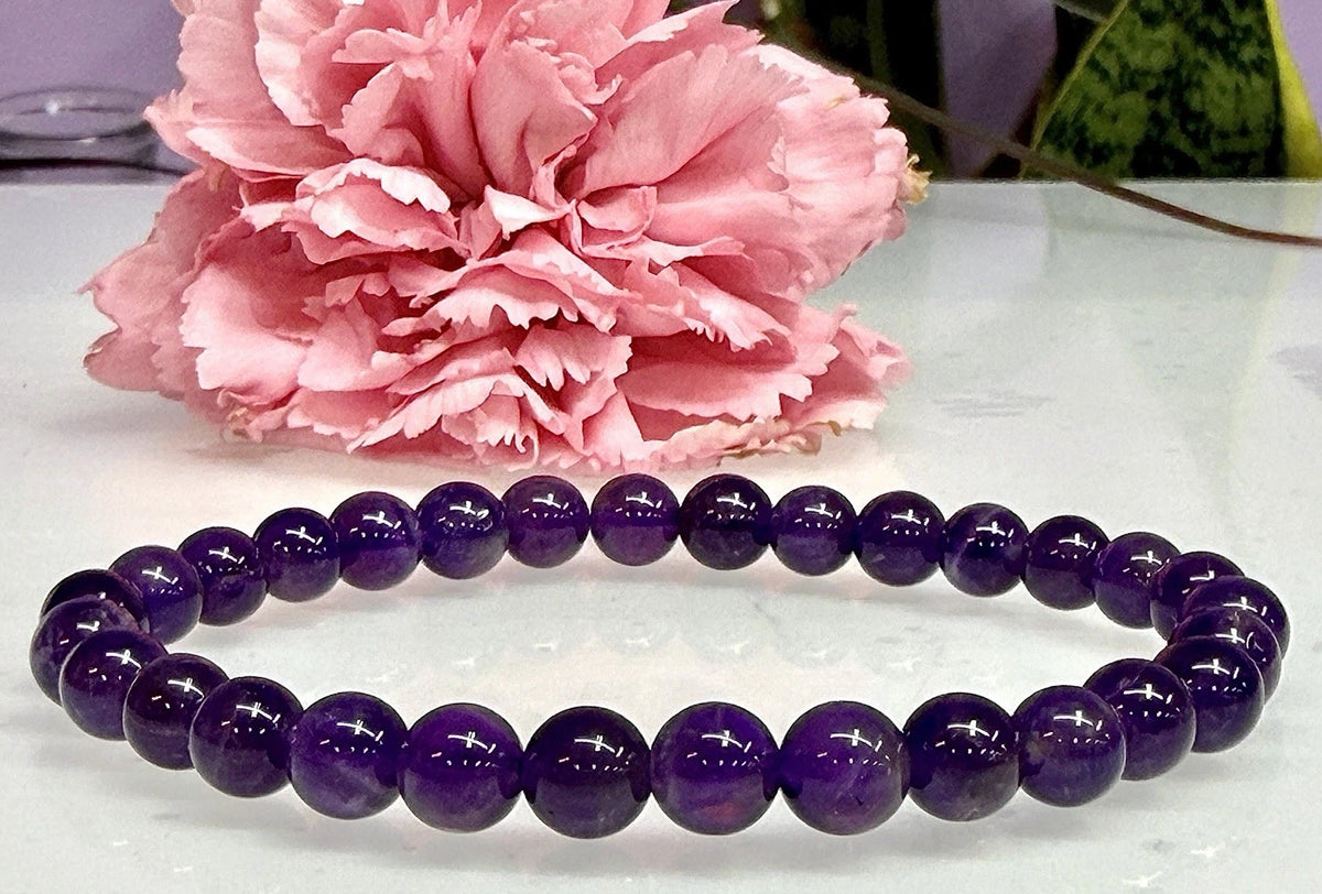 Wholesale Lot 6 Pcs Natural Amethyst 6mm 7.5” Crystal Healing Stretch Bracelet