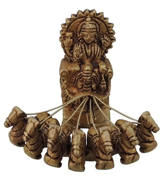 Brass Surya Dev Rath Statue Lord Sun Chariot Idol 3.5 Inch Home Temple Decor