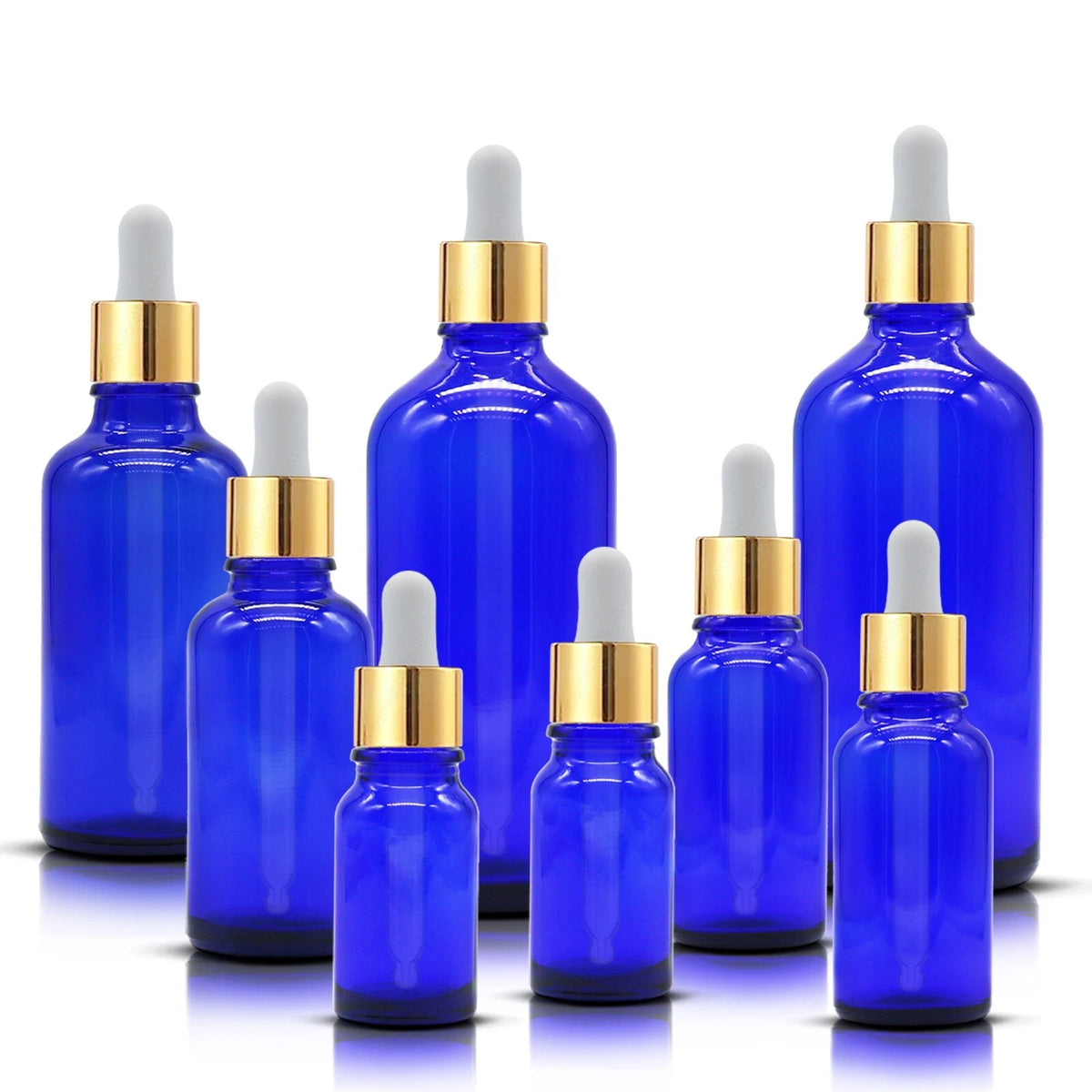 Blaue Glas Tropferflasche mit GOLD Aluminium Glaspipette für Aromatherapie Öl