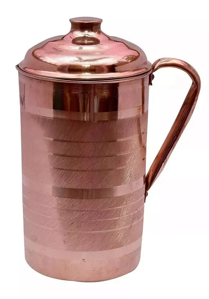 100% Reines Kupfer Wasserkrug Krug mit Becher Glas Ayurveda Vorteile 7er Set