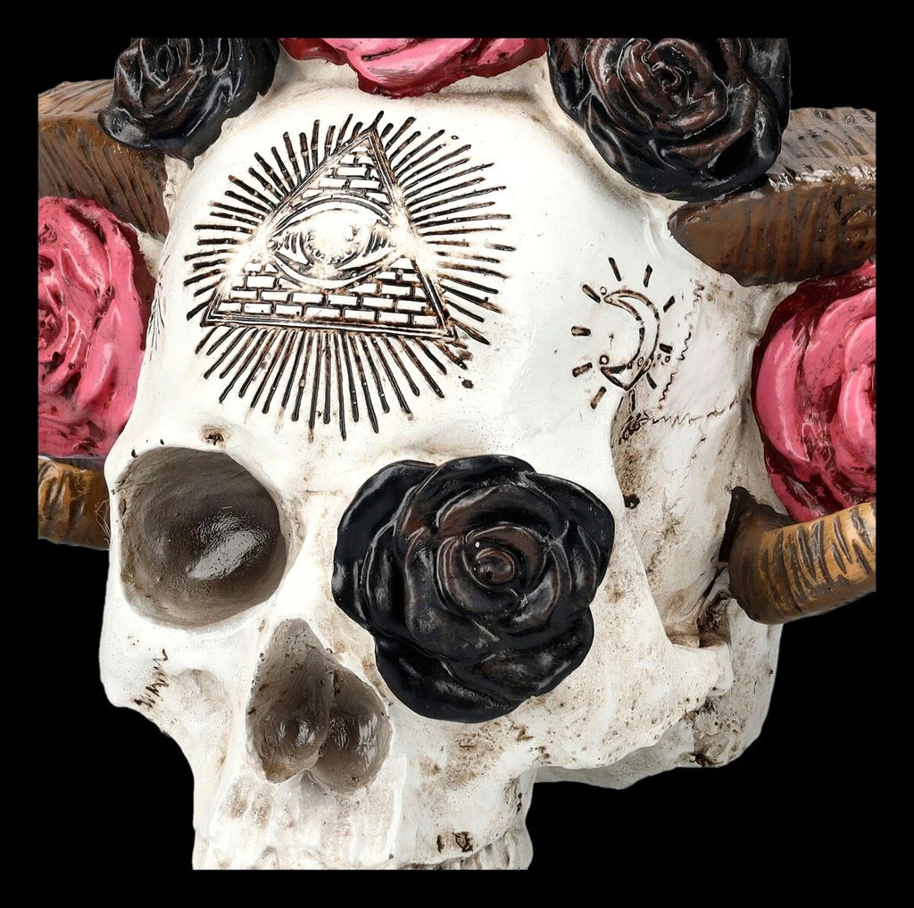 Totenkopf Figur - Wicca Schädel mit Geweih - Gothic Spirituell Magische Deko