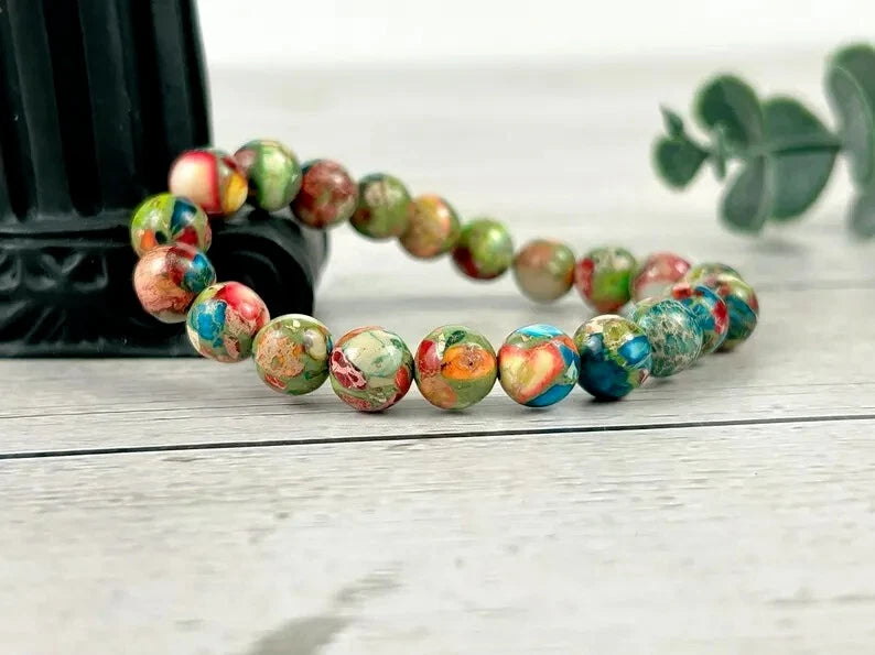 Colorful Sea Sediment Jasper 10mm Natural Gemstone Beads Healing Reiki Bracelet