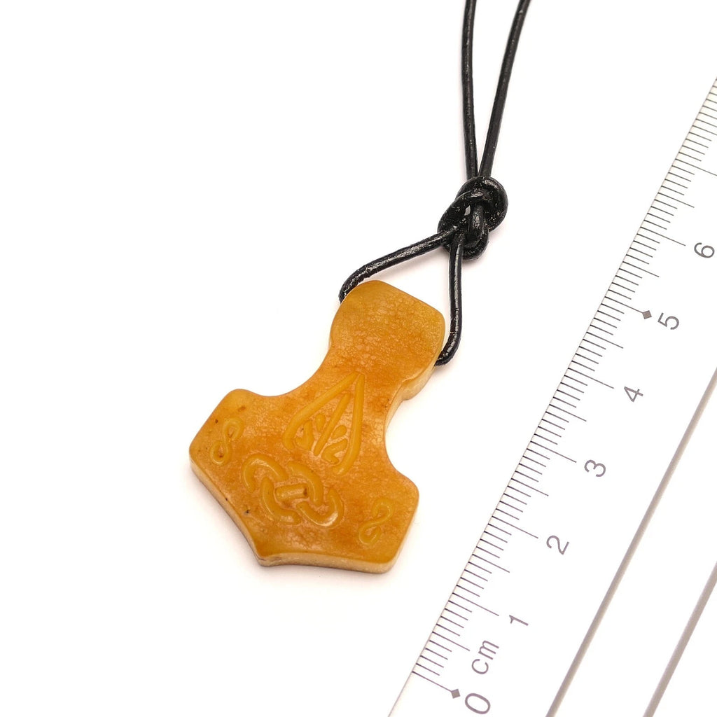 Thor Hammer Thorshammer Natur Bernstein Anhänger Amulett Wikinger Mjölnir Roh