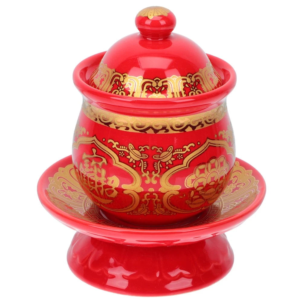 1 Stück Keramik-Wasser<wbr/>becher mit Deckel, Buddha-Anbetun<wbr/>g, Tempel-Versorg<wbr/>ung