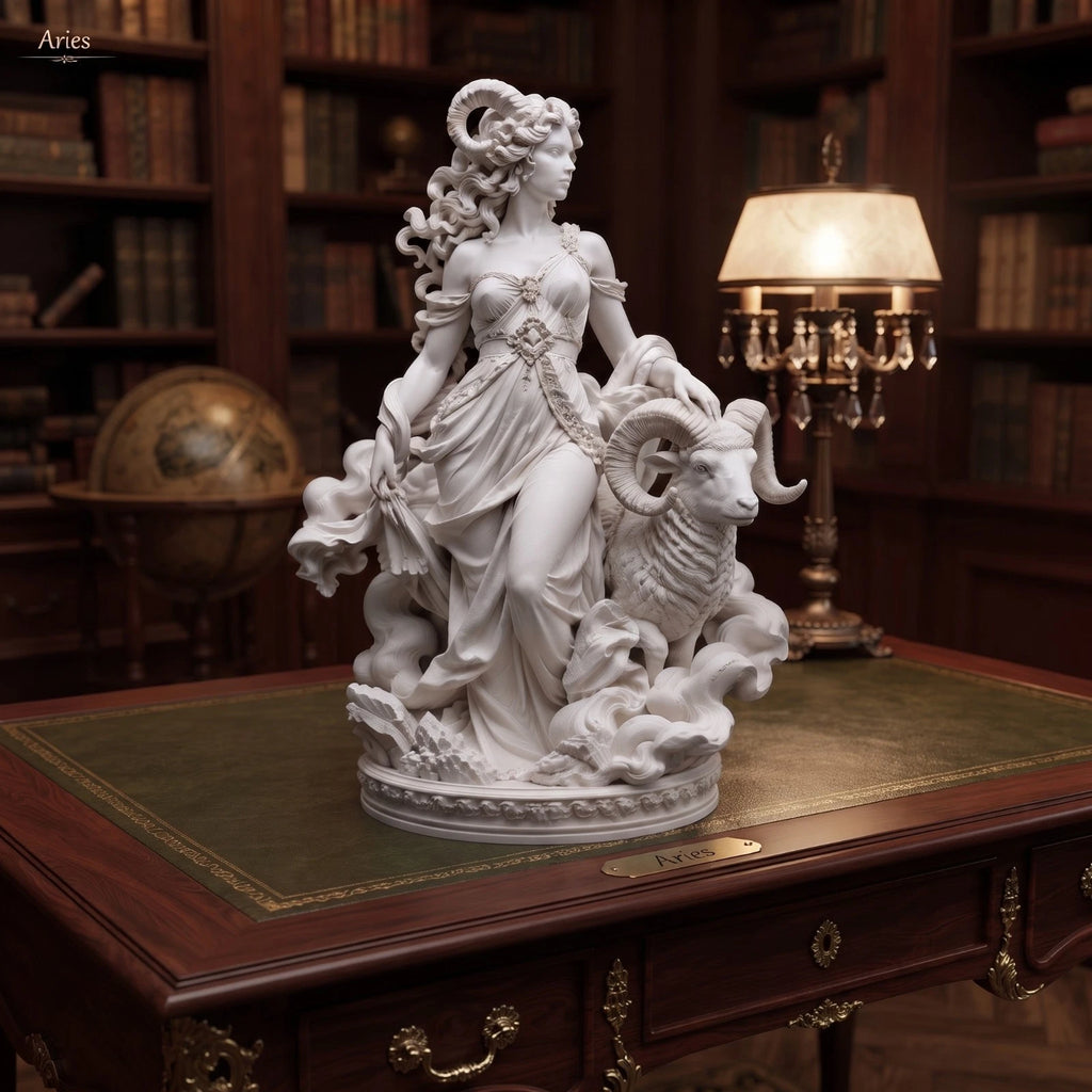 Aries Zodiac Sculpture, 20 cm Resin Statue, Astrology Home Decor
