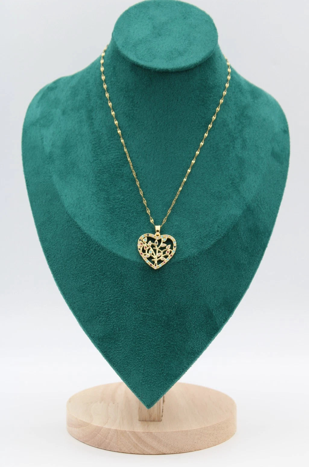 ✨ Damen Halskette Herz Lebensbaum 🌳💖 Gold Anhänger mit bunten Kristallen 💎