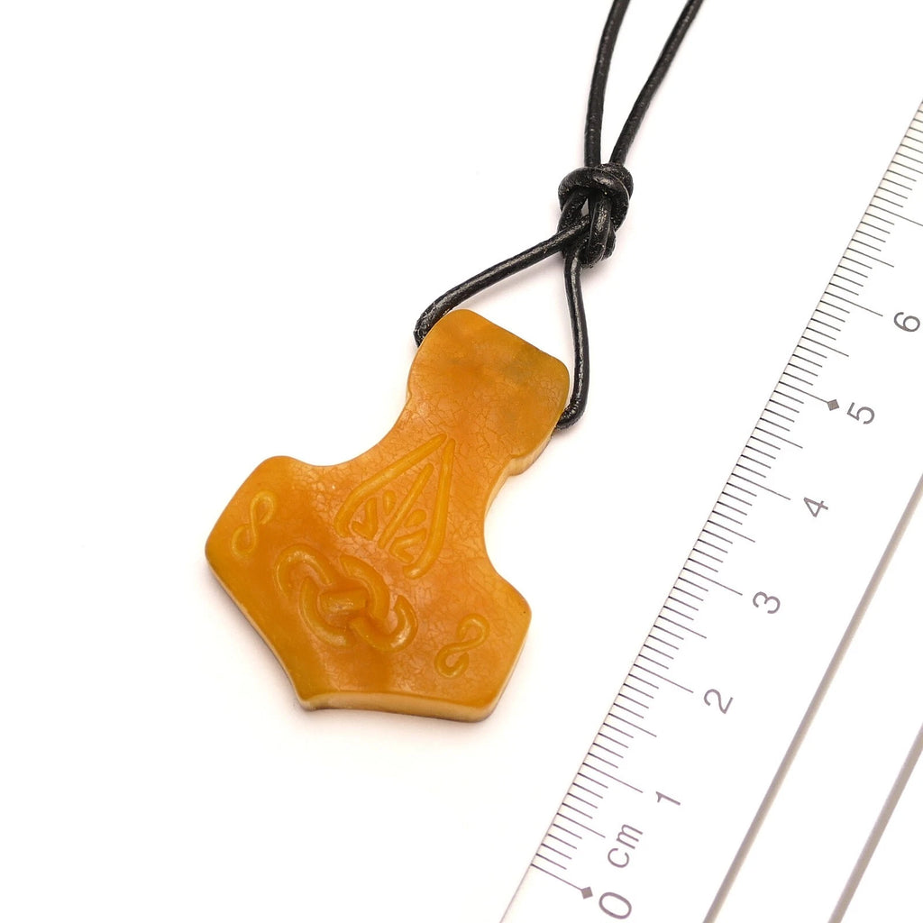Thor Hammer Thorshammer Natur Bernstein Anhänger Amulett Wikinger Mjölnir Roh