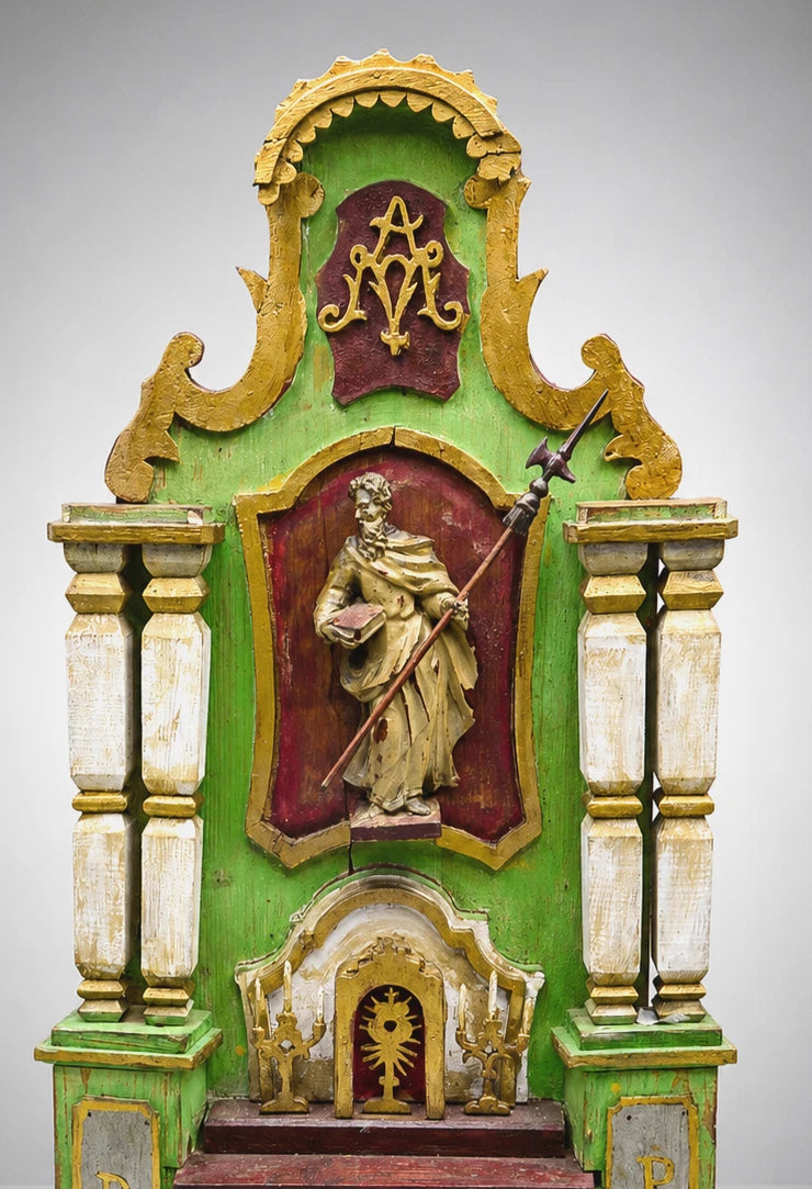 ANTIKER ALTAR Hausaltar Barock geschnitzt Heiligenfigur Monstranz gefasst 70cm