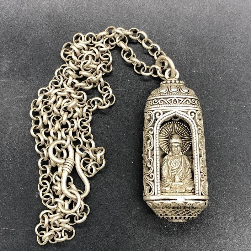 Vintage Tibetan Silver Collection Buddha Rulaifo Lucky Pendant Amulet Necklace