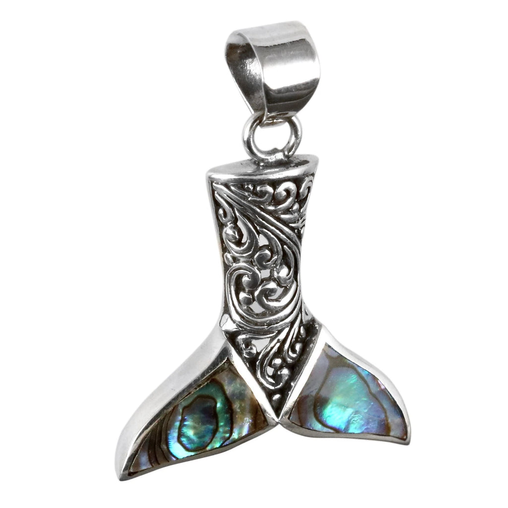 925er Silber Anhänger Kettenanhänger Walflosse Abalone Perlmutt Handarbeit PS687