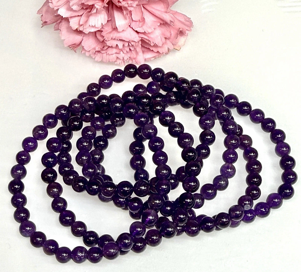 Wholesale Lot 6 Pcs Natural Amethyst 6mm 7.5” Crystal Healing Stretch Bracelet