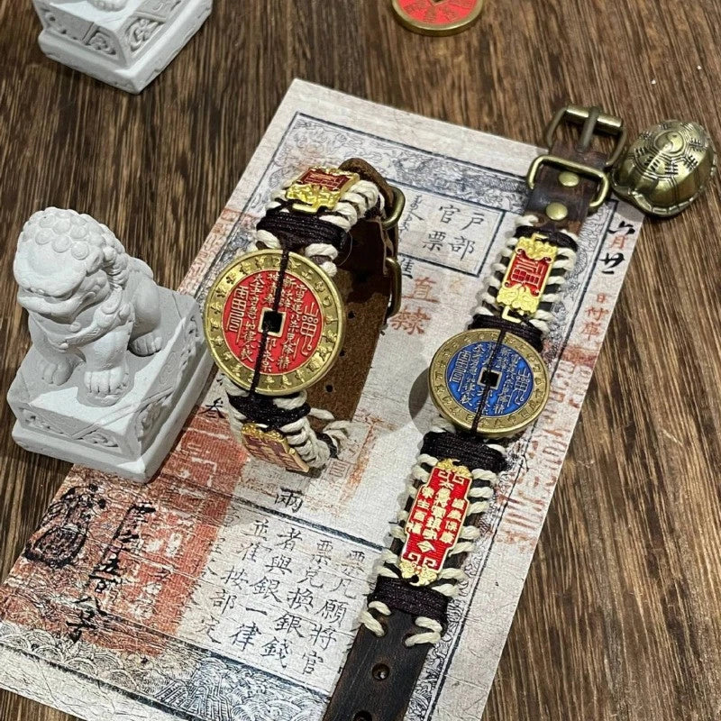 Chinese Taoism Mountain Ghost Oxhide Bracelet Tai Sui Ling Amulet Bangle