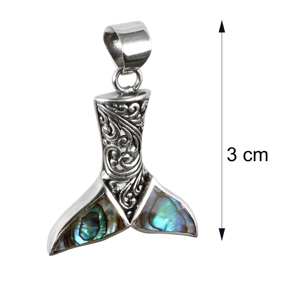 925er Silber Anhänger Kettenanhänger Walflosse Abalone Perlmutt Handarbeit PS687