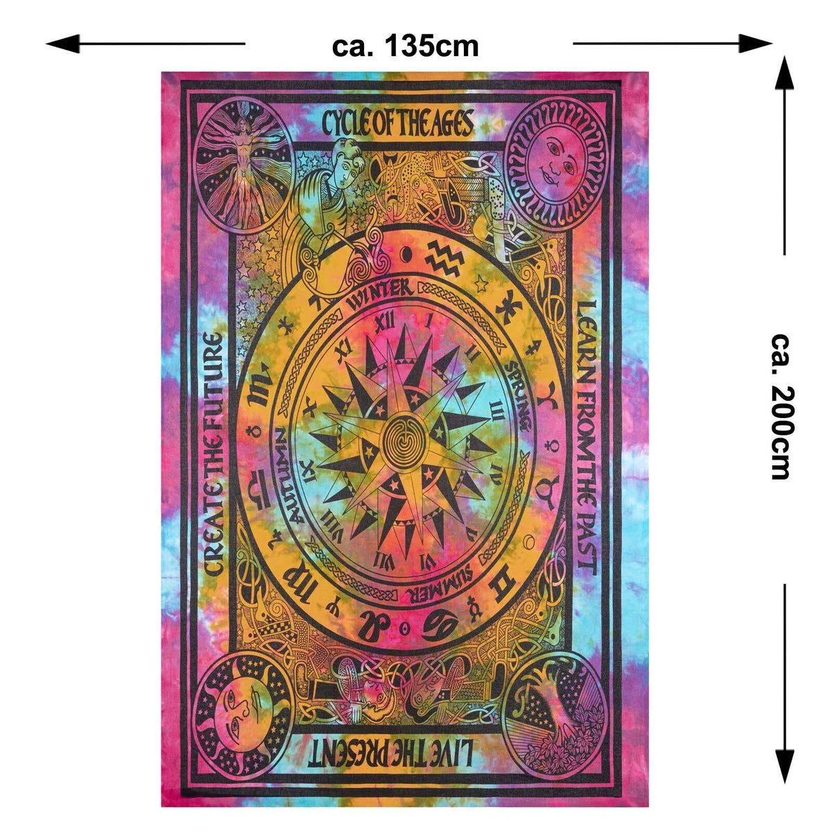 Astrologie Tagesdecke Wandbehang Bunt Deko Tuch Cycle of the Ages Goa 200x135cm