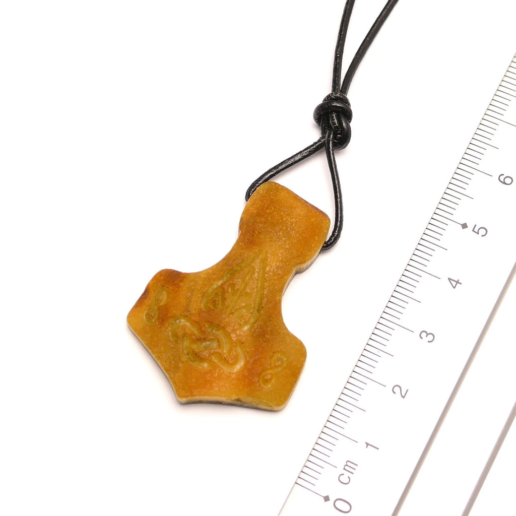 Thor Hammer Thorshammer Natur Bernstein Anhänger Amulett Wikinger Mjölnir Roh