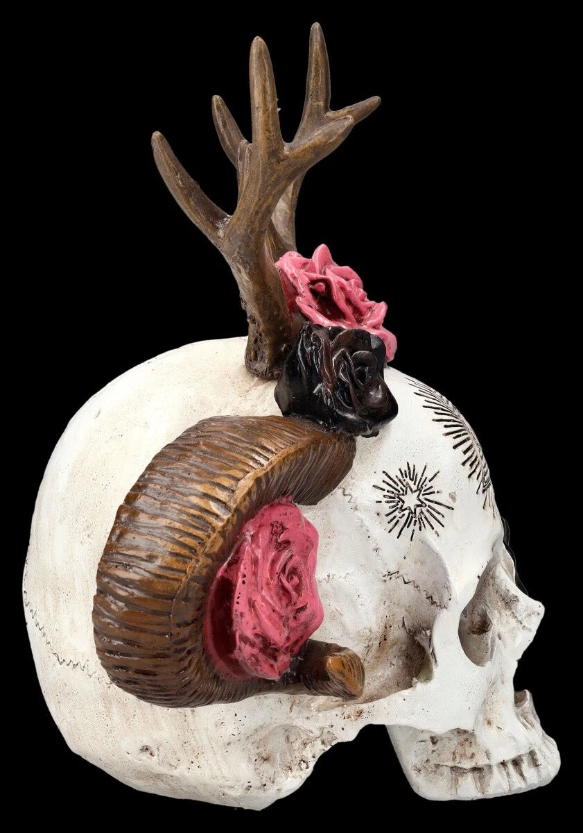 Totenkopf Figur - Wicca Schädel mit Geweih - Gothic Spirituell Magische Deko