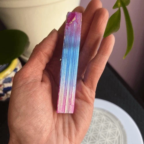 Iridescent Aura Selenite Healing Wand | Crystal Energy Cleansing Tool