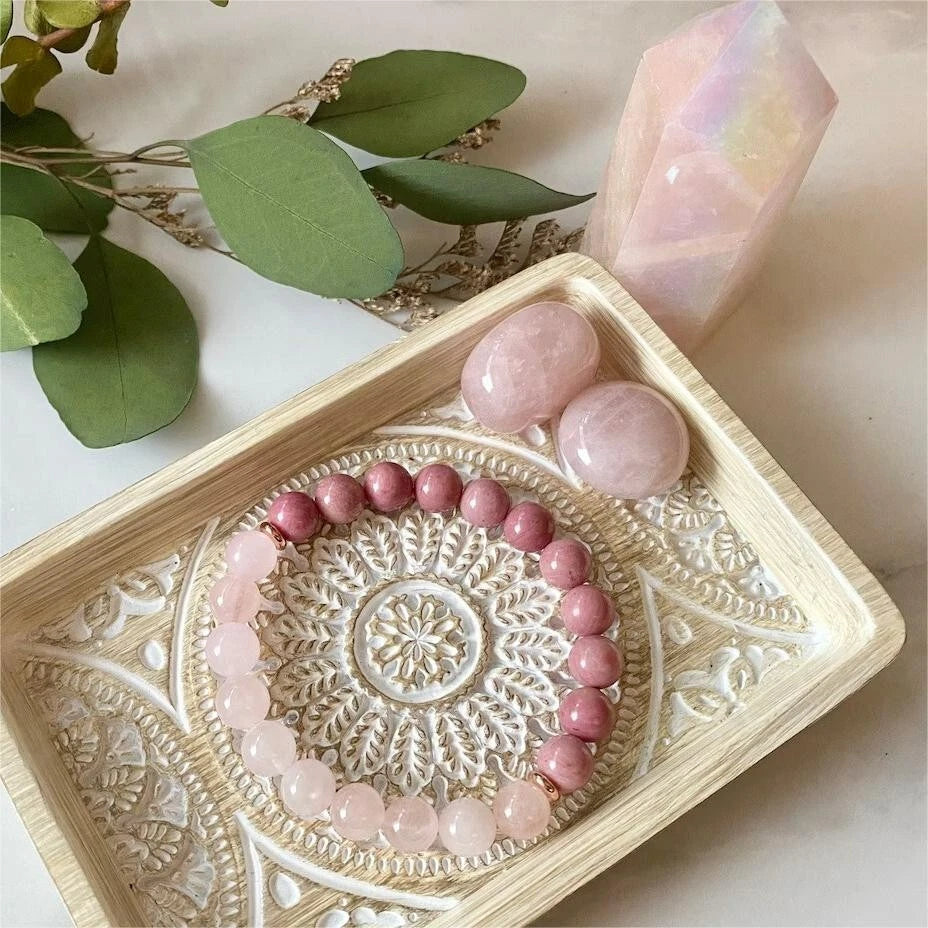 Rose Quartz &amp; Rhodonite Gemstone Beads Healing Women Bracelet for Self Love Gift