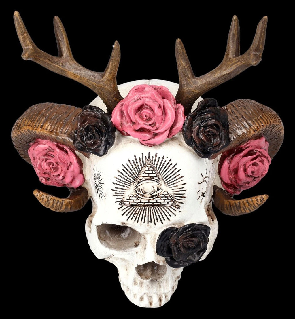 Totenkopf Figur - Wicca Schädel mit Geweih - Gothic Spirituell Magische Deko