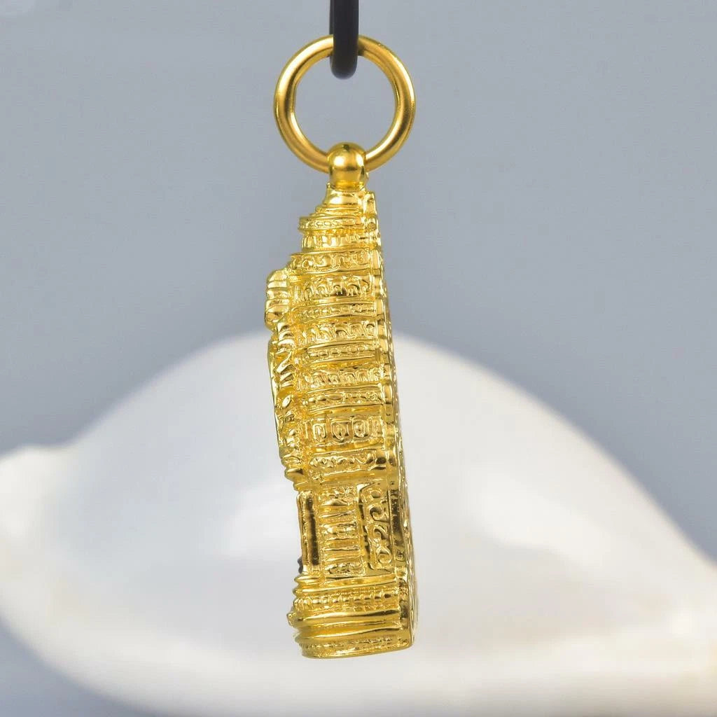 Buddha Image Gold Vermeil Sterling Pagoda Black Tektite Pendant Amulet 15.74 g