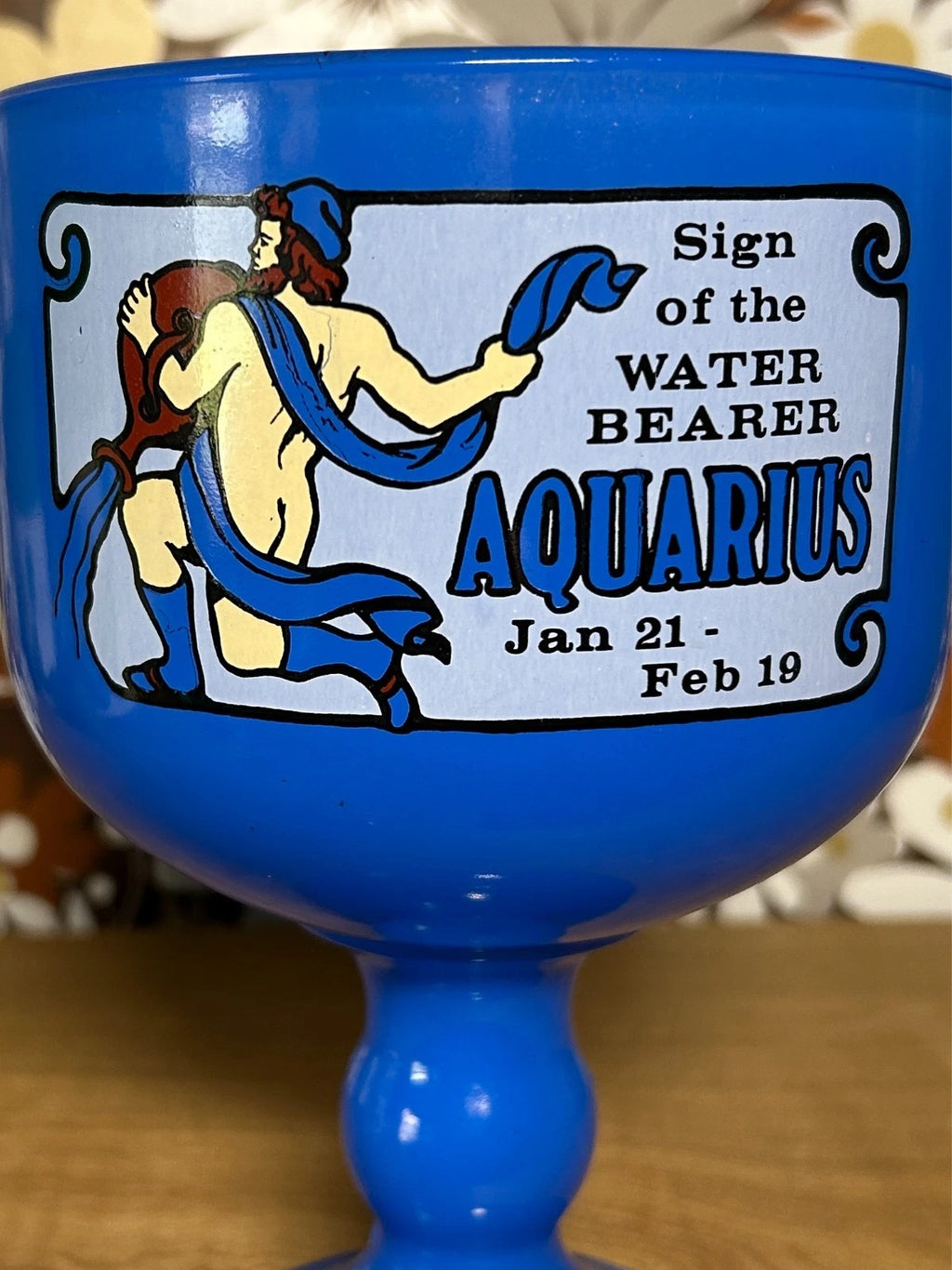Vintage 70s Tiara Glass Collectible Challis Retro Blue Aquarius Zodiac Astrology