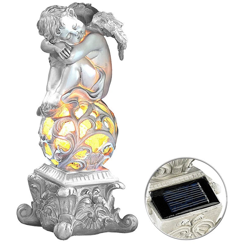 Lunartec Gartendekorati<wbr/>on "Träumender Engel" mit Solar-LED-Bele<wbr/>uchtung