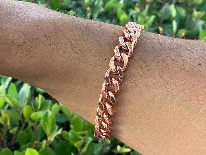 Pure Solid Copper Bracelet Arthritis Cuban Chain Curb Link Rider Bracelet CJ-13