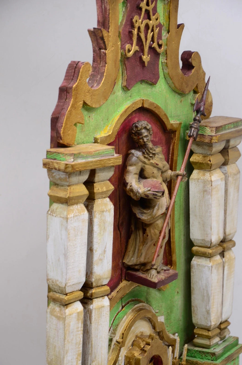 ANTIKER ALTAR Hausaltar Barock geschnitzt Heiligenfigur Monstranz gefasst 70cm