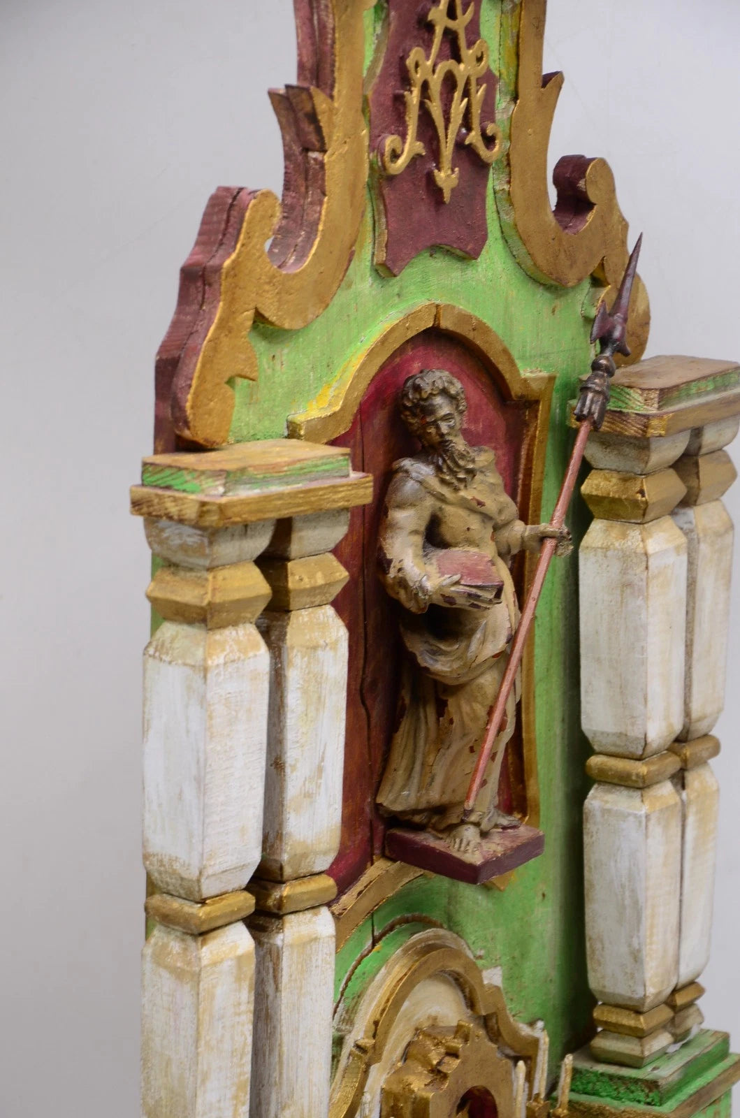 ANTIKER ALTAR Hausaltar Barock geschnitzt Heiligenfigur Monstranz gefasst 70cm
