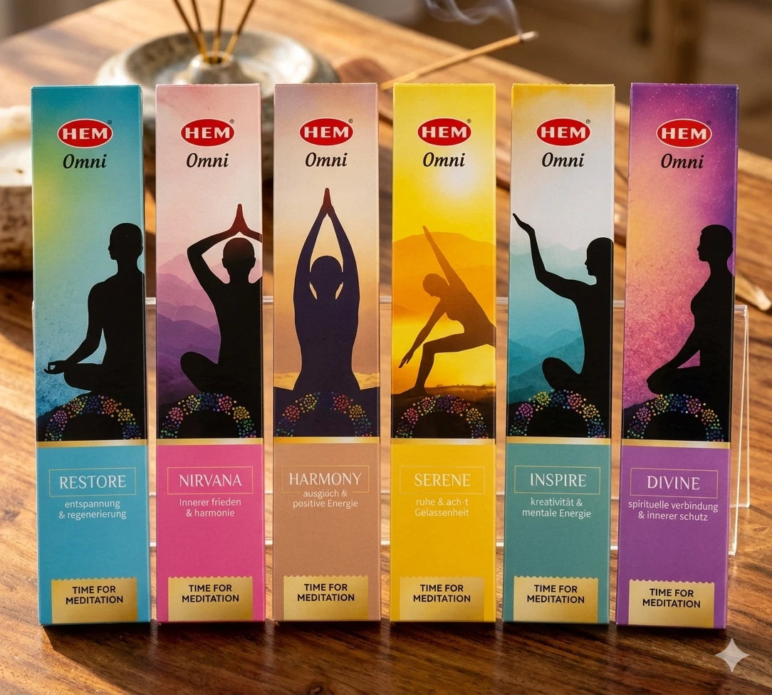 HEM Omni Yoga Räucherstäbche<wbr/>n Set (6er Pack) Meditation Agarbatti 90g